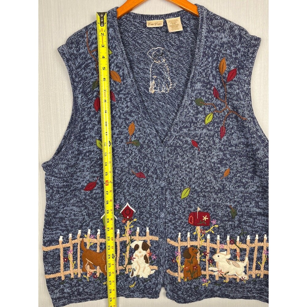Bobbie Brooks Womens Cotton Knit Vest 26W Applique Fall Dogs Novelty Whimsical - Picture 13 of 13